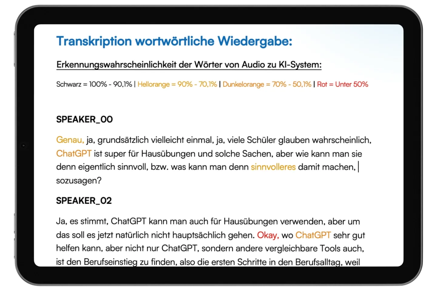 Vorschau eines automatisch erstellten Transkripts